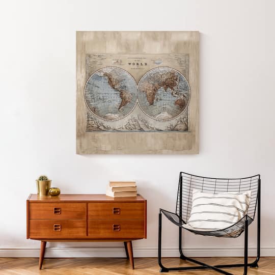 World Map Hemispheres 30" x 30" Canvas Wall Art